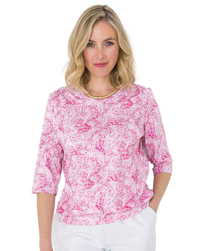 Nell Patterned Pure Cotton 3/4 Sleeve Blouson Top - Image 2 - The Classic Boutique