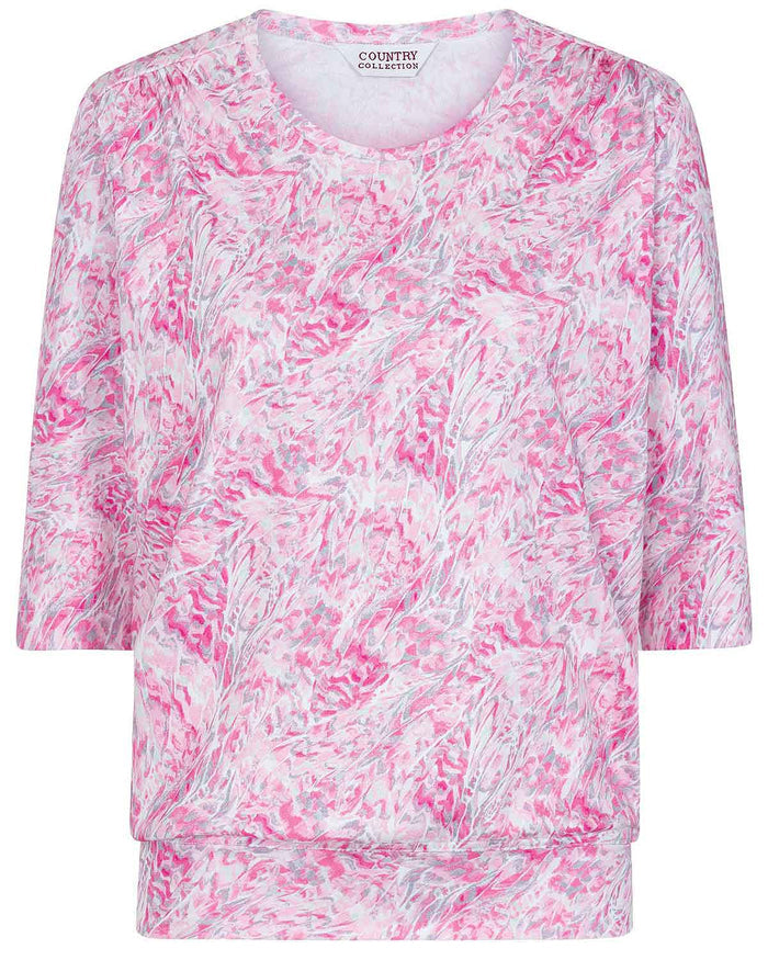 Nell Patterned Pure Cotton 3/4 Sleeve Blouson Top - Image 3 - The Classic Boutique