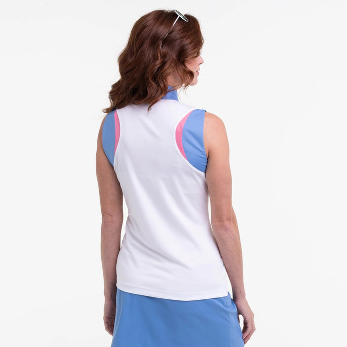 New EP NY Mandarin Colllar Zip Golf Polo - White Multi MSP$80