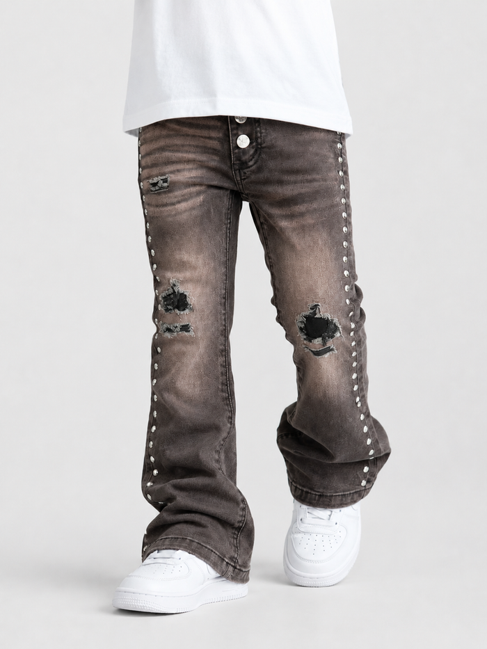 NOBLE Kids 'Studded' Premium Flared Denim in Taupe