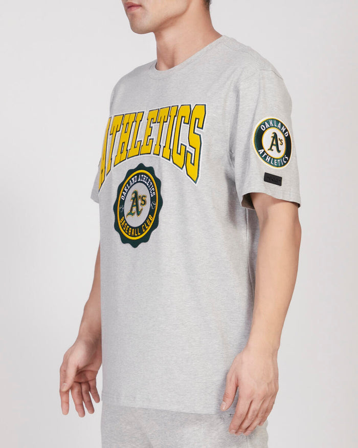 Pro Standard Oakland Athletics crest emblem SJ tee featuring team logo and design on a casual baseball-style T-shirt.