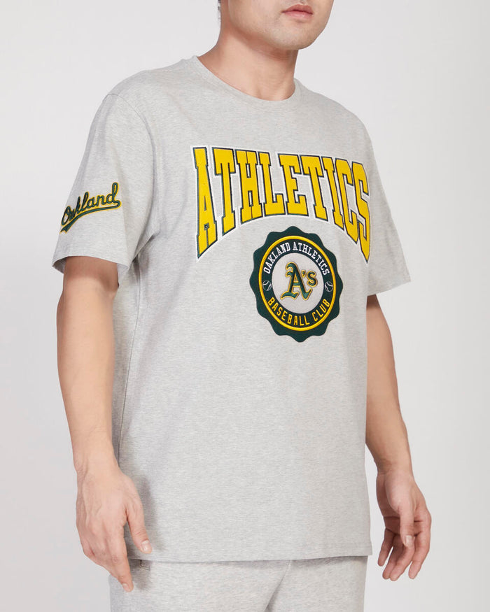 Pro Standard Oakland Athletics crest emblem SJ T-shirt featuring team logo and design on a casual tee.