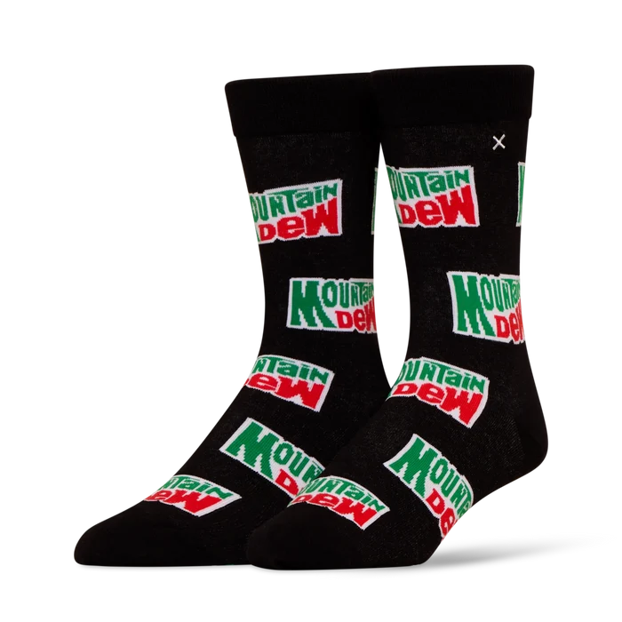 ODD SOX Mountain Dew socks 2-pack showing colorful, patterned crew socks with Mountain Dew branding and vibrant design.