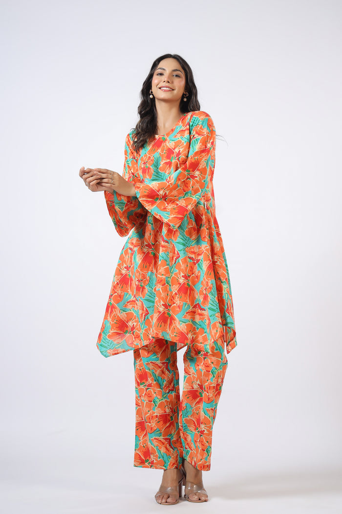 Orange Bloom Cotton Co-ord Set