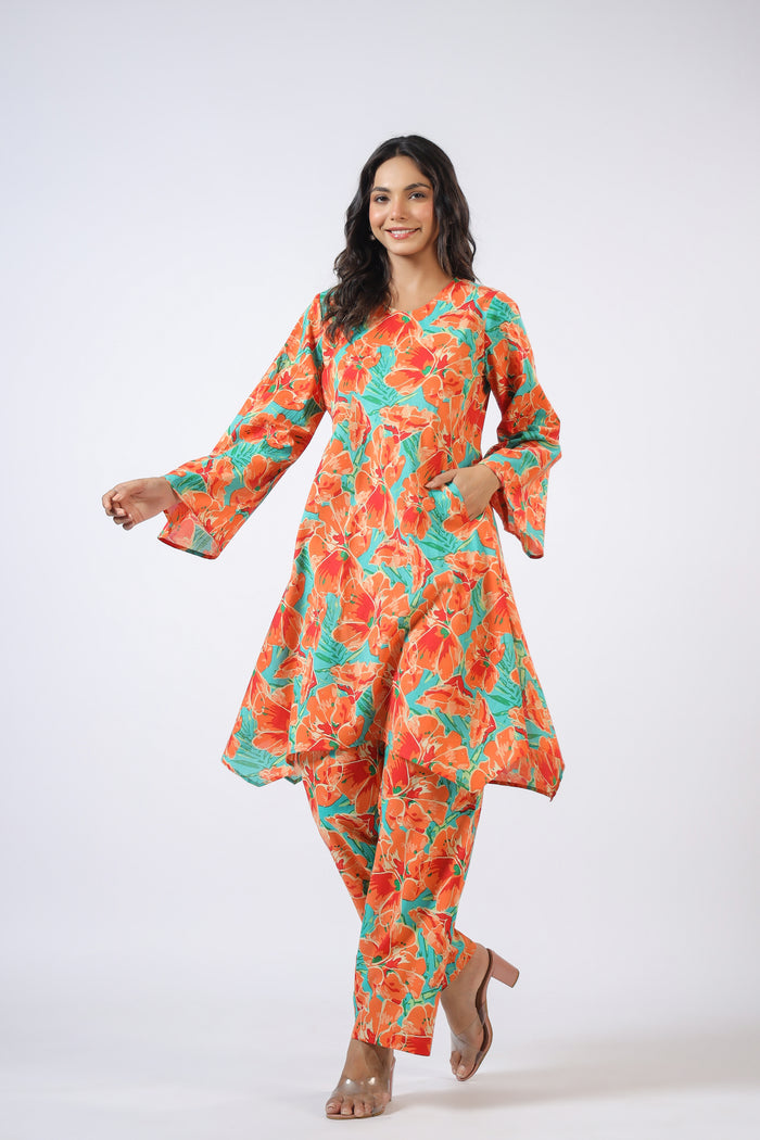 Orange Bloom Cotton Co-ord Set