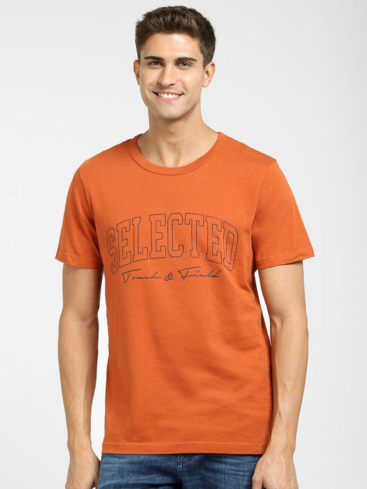 Orange Logo Print Crew Neck T-Shirt