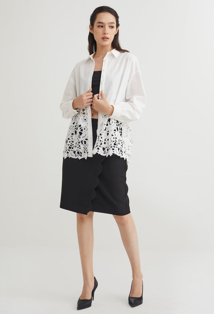 Oriental Lace Button Down Blouse