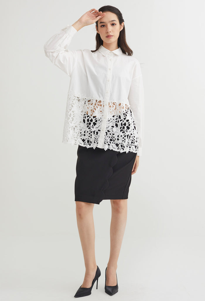 Oriental Lace Button Down Blouse