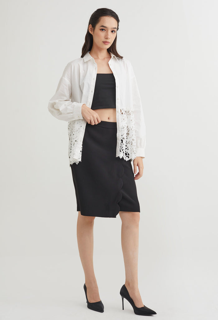 Oriental Lace Button Down Blouse