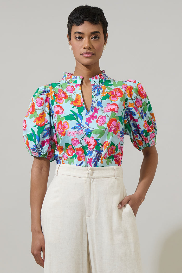 Orlena Floral Daly Split Neck Top