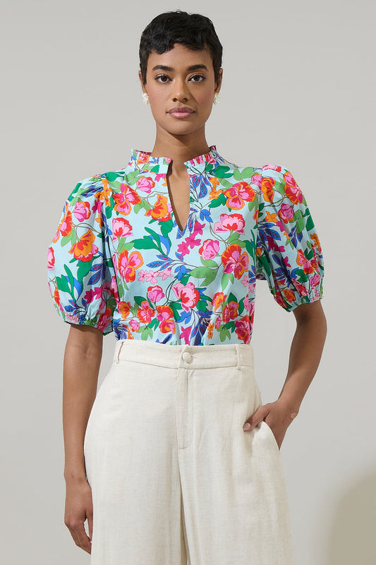 Orlena Floral Daly Split Neck Top
