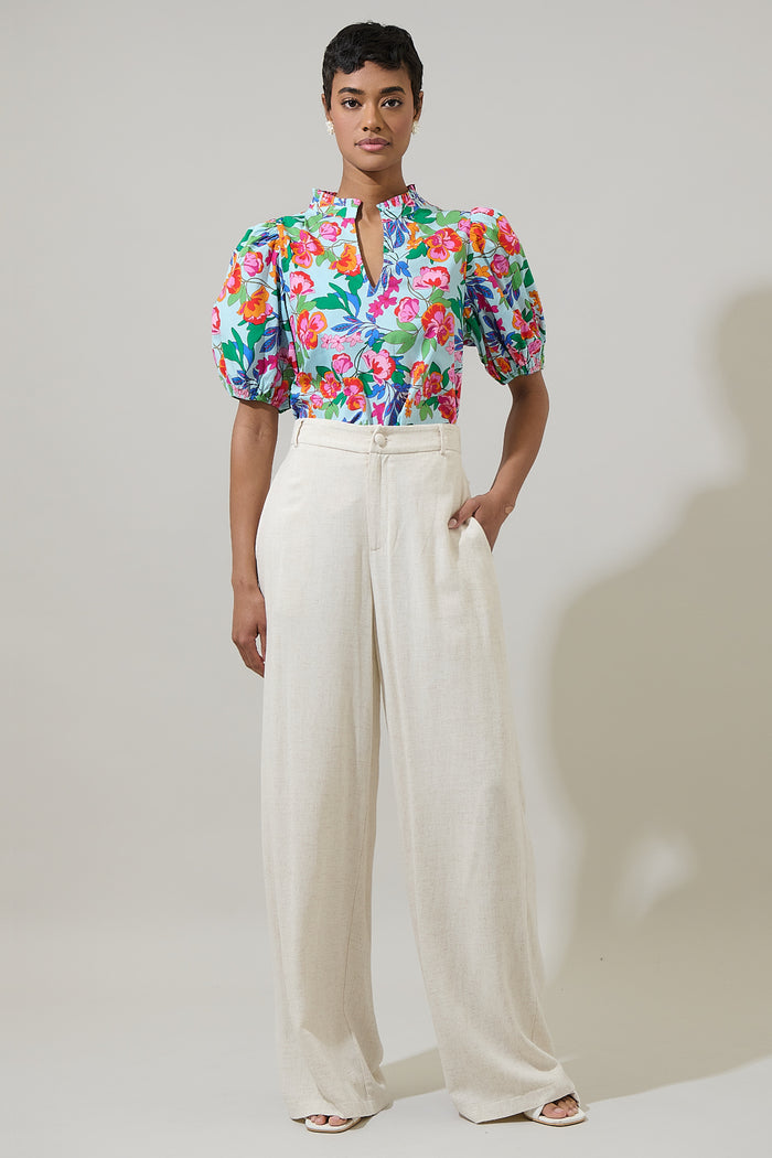 Orlena Floral Daly Split Neck Top