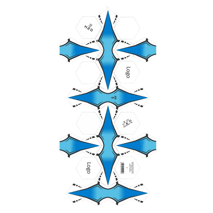 Blue geometric design on a white background
