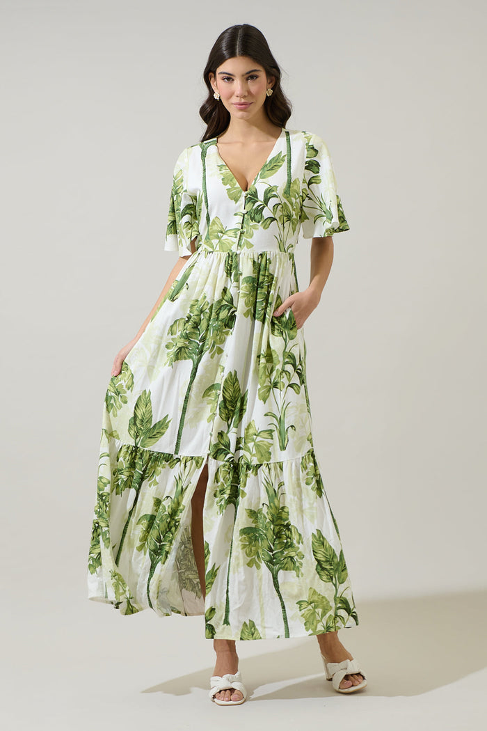 Palmet Tropical Evianna Flutter Maxi Dress