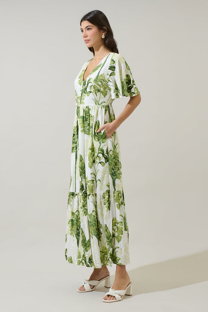 Palmet Tropical Evianna Flutter Maxi Dress