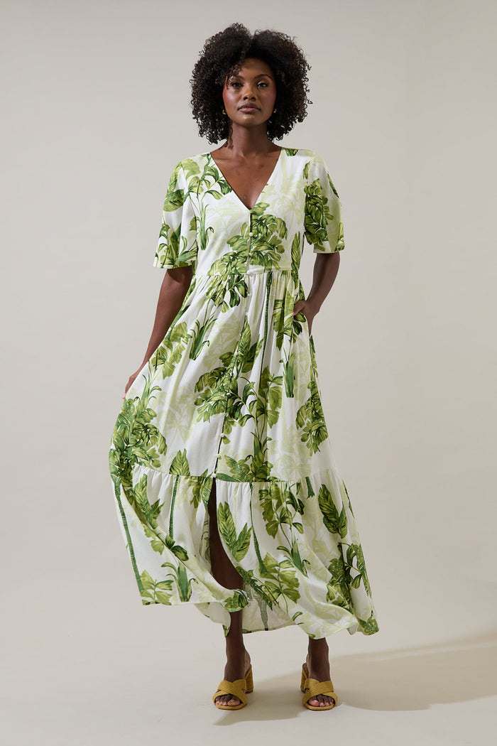 Palmet Tropical Evianna Flutter Maxi Dress
