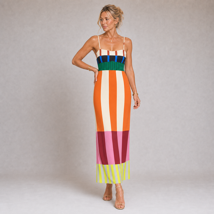 Paloma - Elegant Maxikjole med Farverige Striber