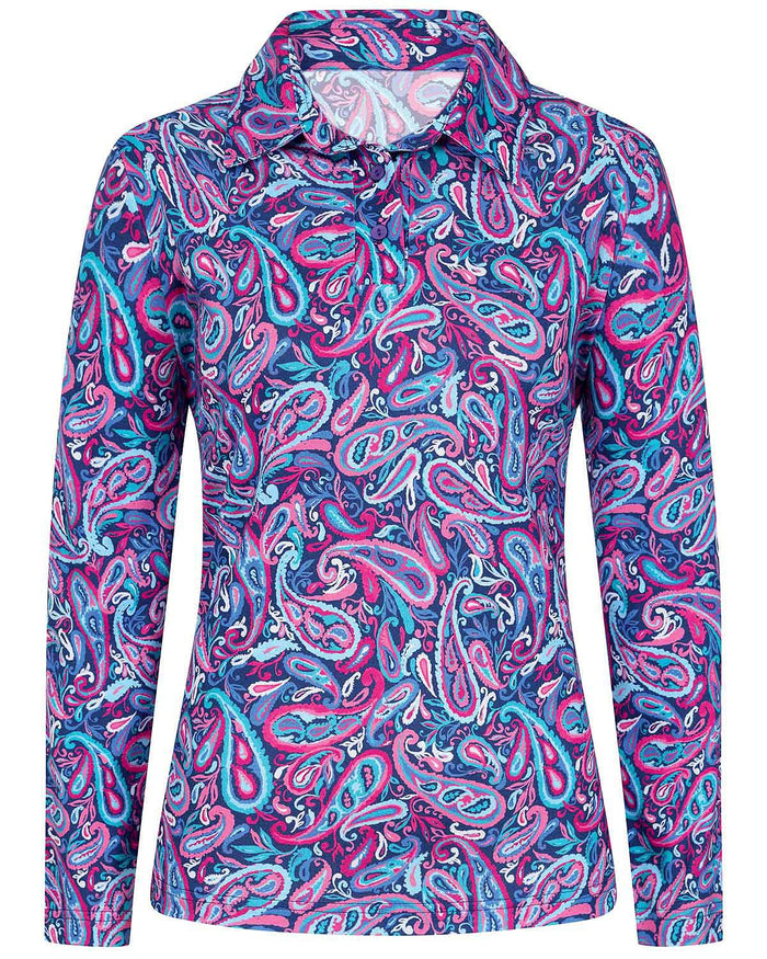 Pandora Patterned Cotton Long Sleeve Polo Top - Image 3 - The Classic Boutique