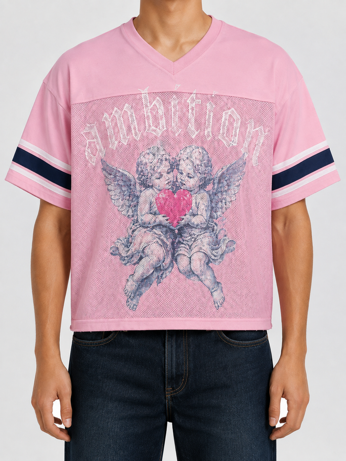 Pink Papercut Ambition cropped jersey T-shirt with a relaxed fit and short sleeves, featuring a subtle graphic design.