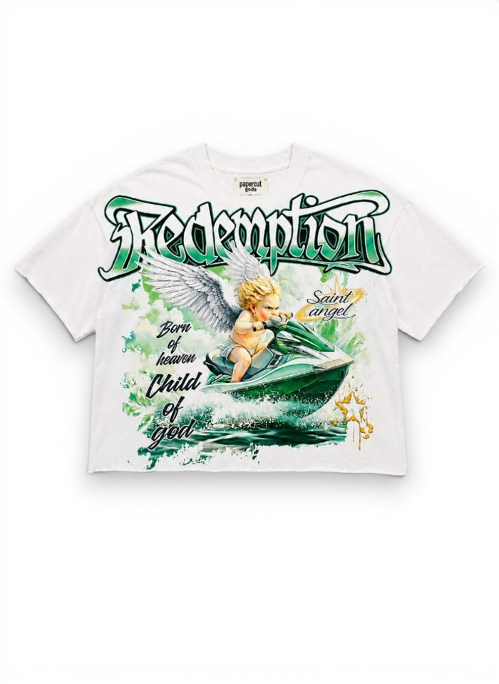 White Papercut Kid's Redemption cropped T-shirt featuring a comfortable fit and stylish design for kids.