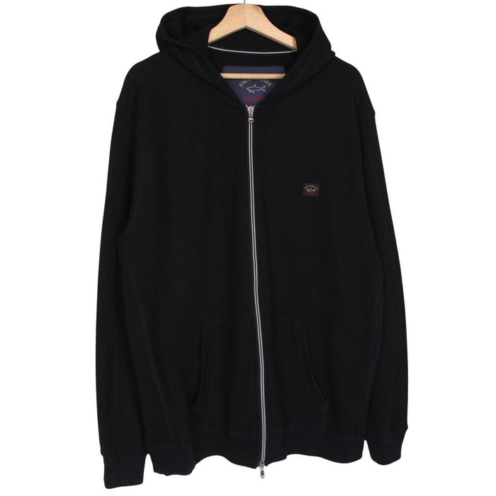 Paul & Shark black hoodie with logo patch, full zip, made of cotton.