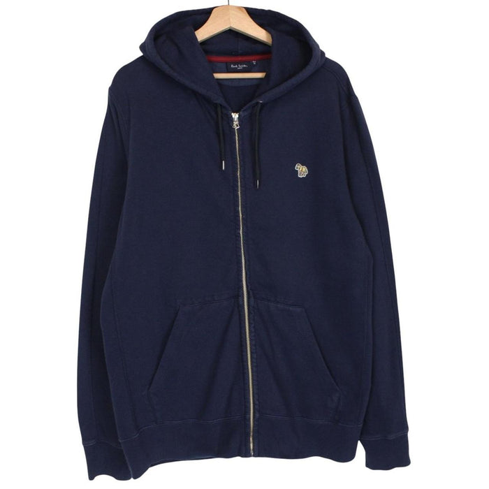 Paul Smith navy blue hoodie with zebra logo, full zip, cotton material.