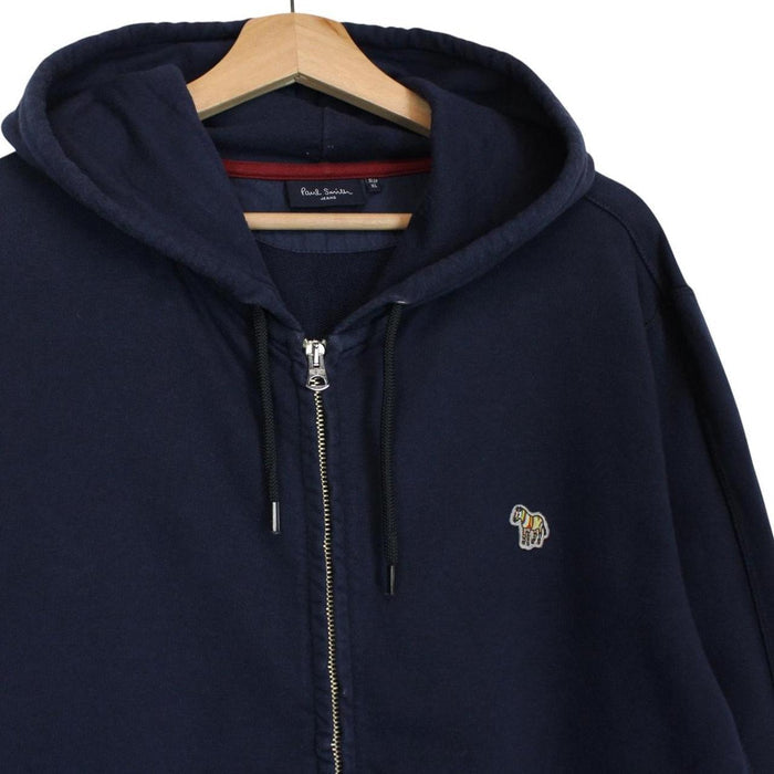 Paul Smith navy blue hoodie with zebra logo, full zip, cotton material.