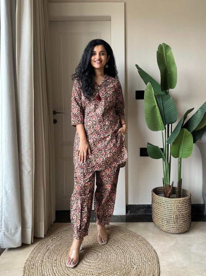 Pavi Printed Coord Set- Brown Ajrakh