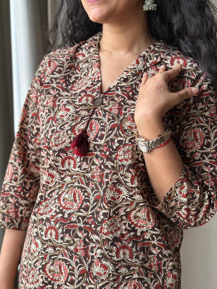 Pavi Printed Coord Set- Brown Ajrakh