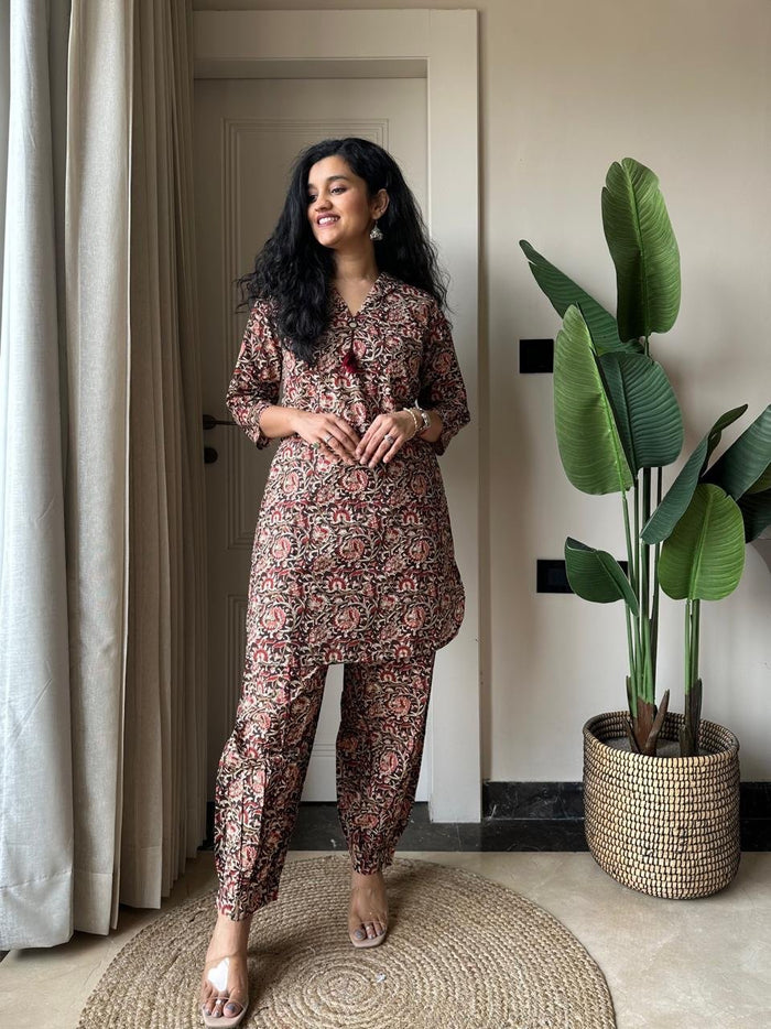Pavi Printed Coord Set- Brown Ajrakh