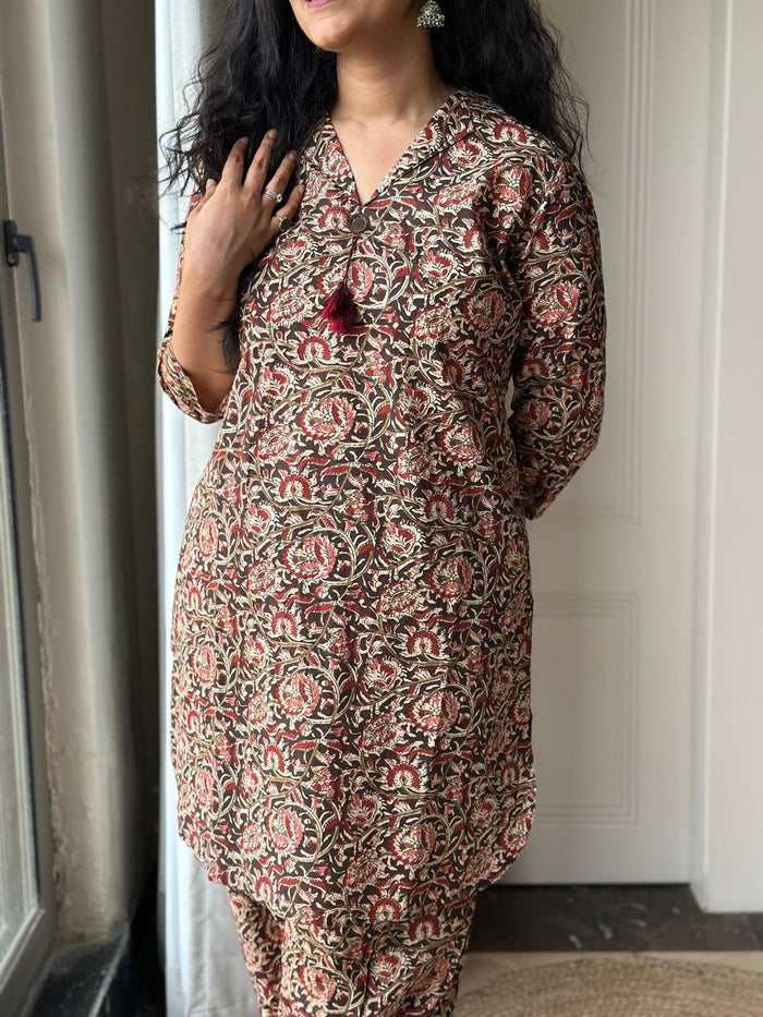 Pavi Printed Coord Set- Brown Ajrakh