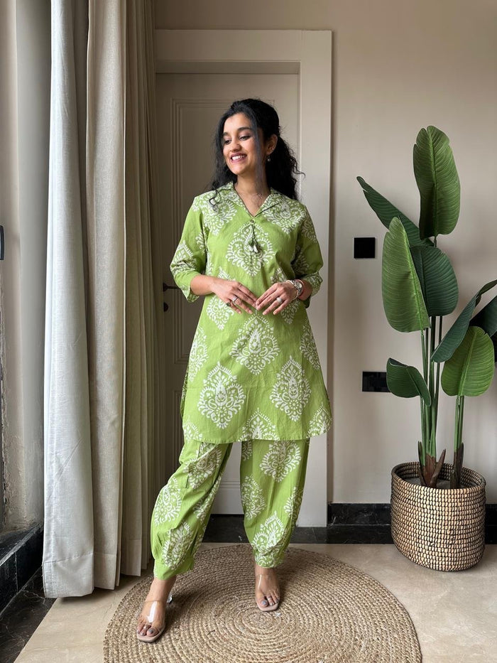 Pavi Printed Coord Set- Green