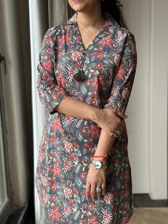 Pavi Printed Coord Set- Grey Ajrakh