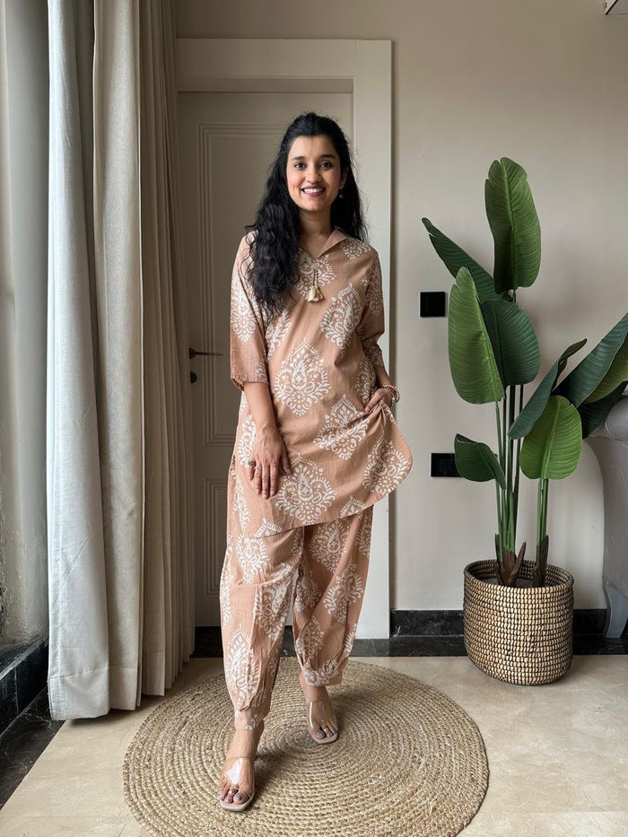 Pavi Printed Coord Set- Nude Boota