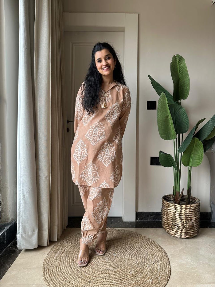 Pavi Printed Coord Set- Nude Boota