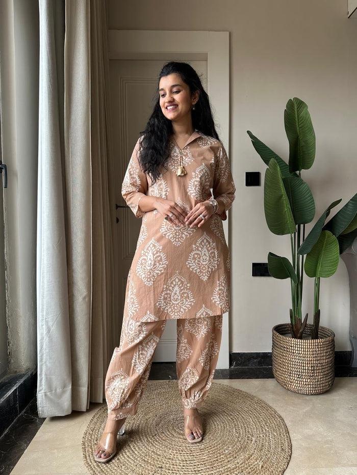 Pavi Printed Coord Set- Nude Boota
