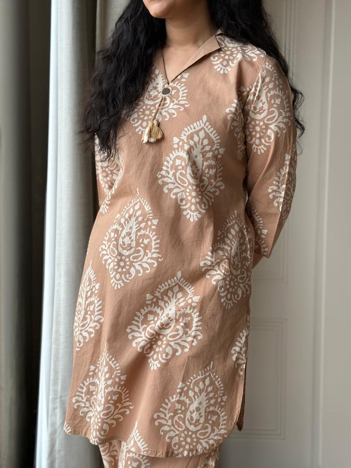 Pavi Printed Coord Set- Nude Boota