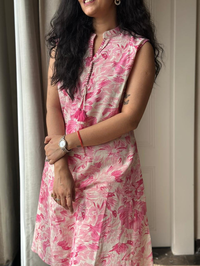 Pavitra Slub Cotton Coord Set- Pink Fizz