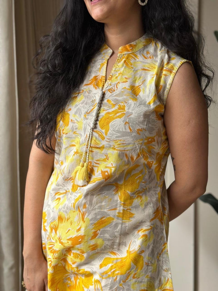 Pavitra Slub Cotton Coord Set- Yellow Fizz