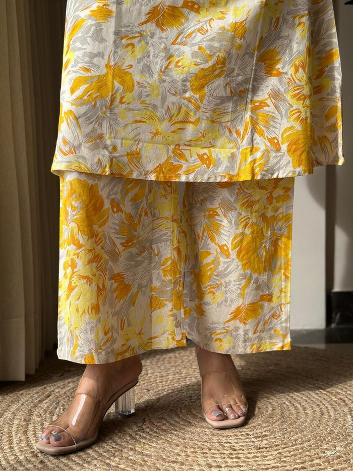 Pavitra Slub Cotton Coord Set- Yellow Fizz