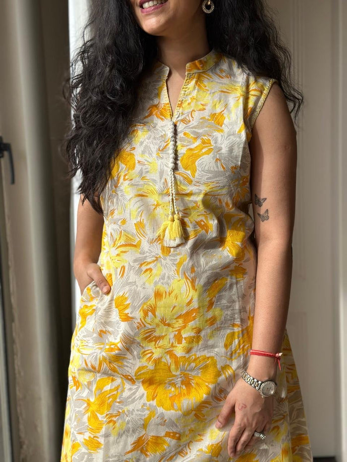 Pavitra Slub Cotton Coord Set- Yellow Fizz