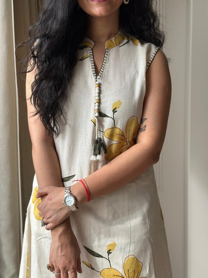 Pavitra Slub Cotton Coord Set- Yellow Flowers