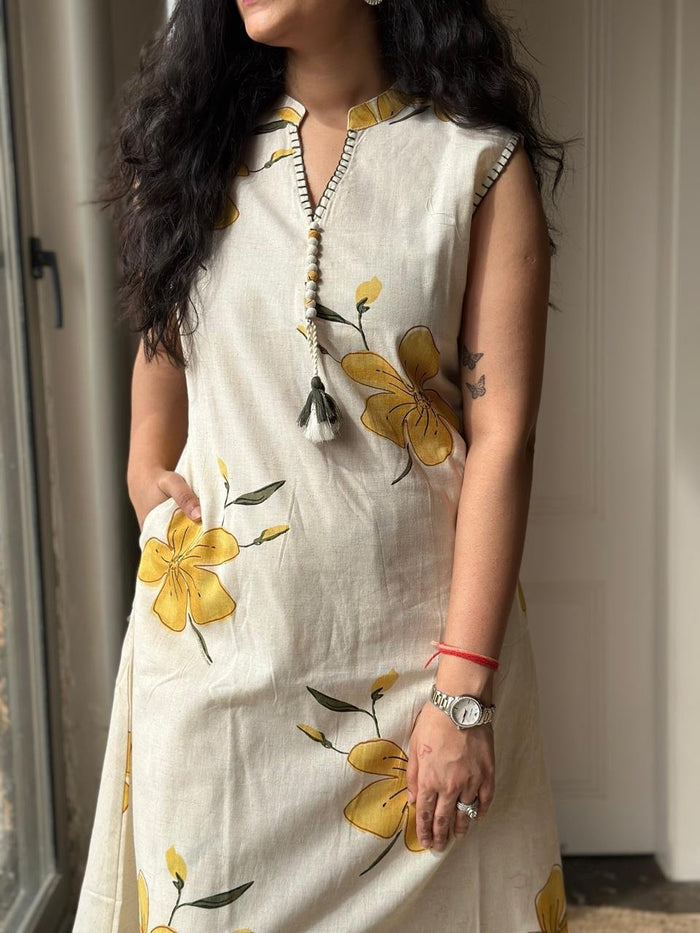 Pavitra Slub Cotton Coord Set- Yellow Flowers