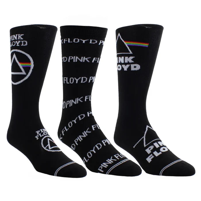 Perri's Pink Floyd guitar-themed sock box with three pairs of colorful socks displayed in a tin box.