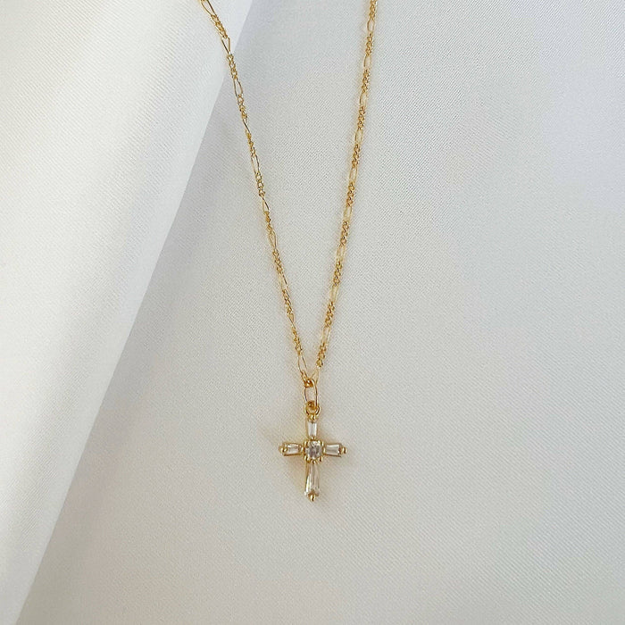 Petite CZ Cross Pendant Necklace