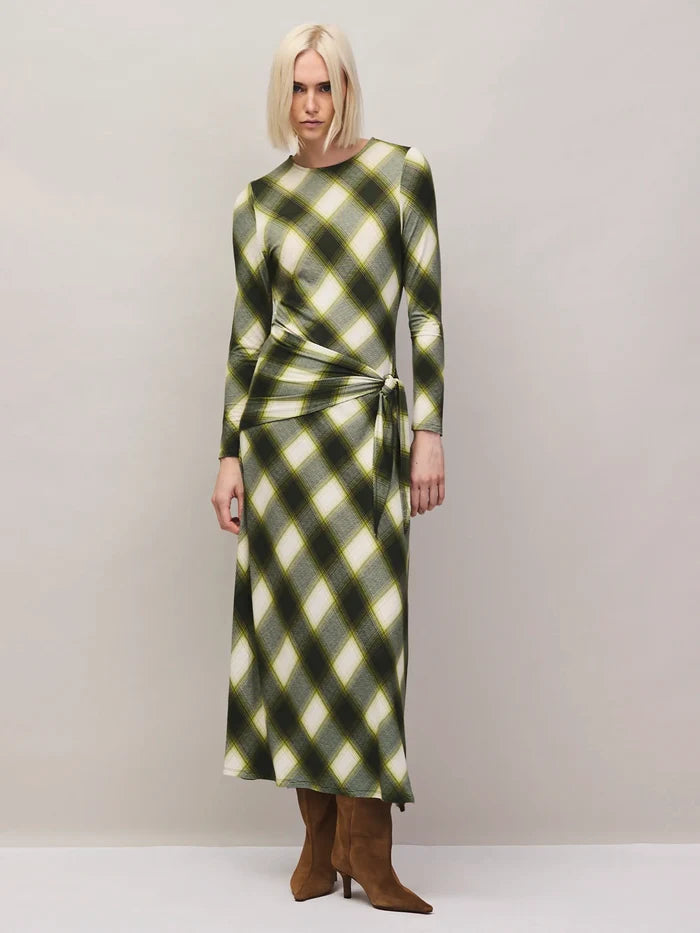Petite Green Check Scarf Waist Dress