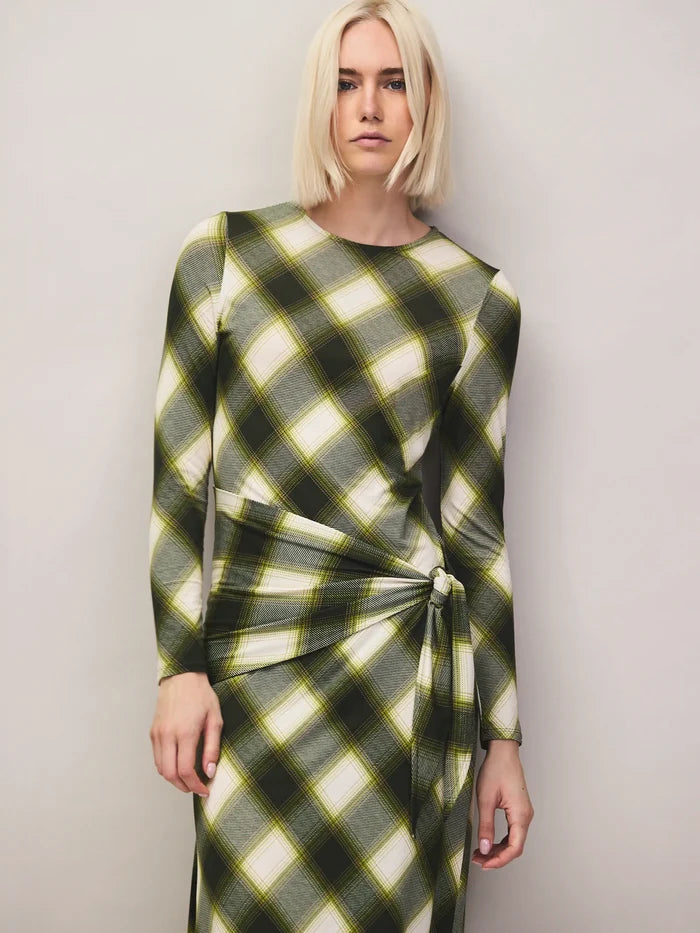 Petite Green Check Scarf Waist Dress