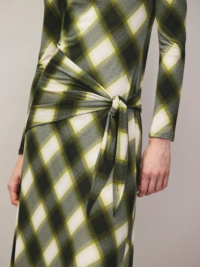 Petite Green Check Scarf Waist Dress