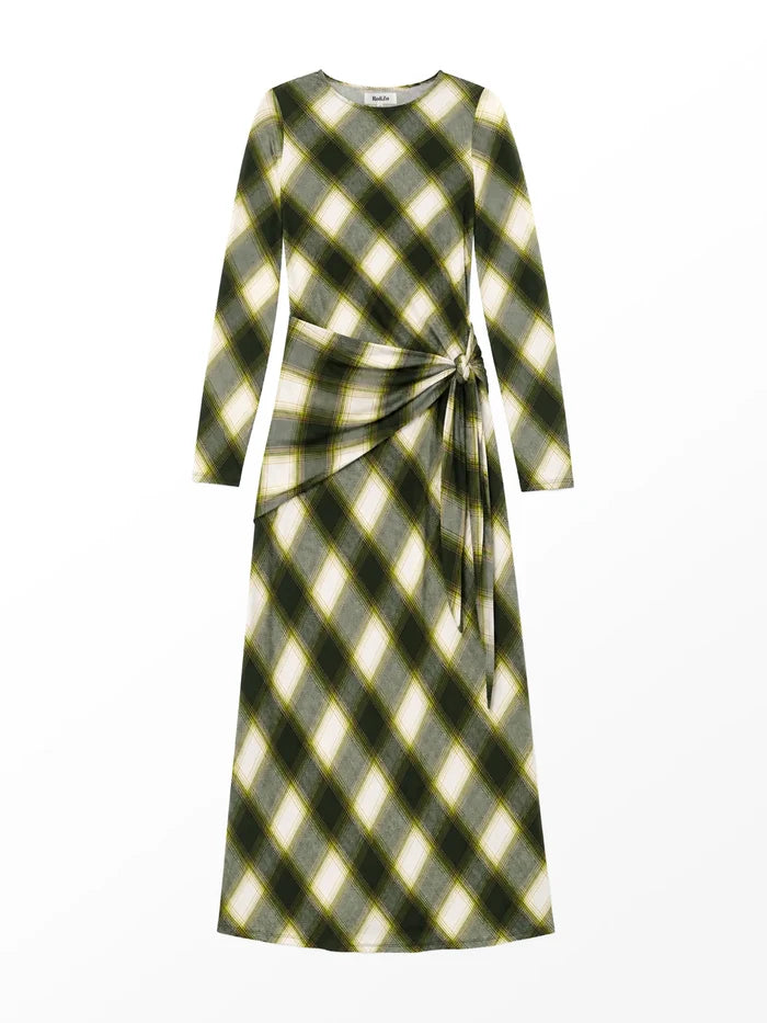 Petite Green Check Scarf Waist Dress