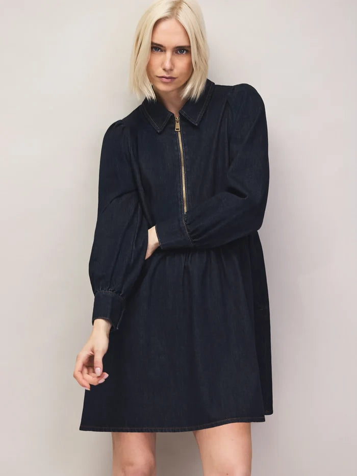 Petite Indigo Denim Zip Front Mini Dress